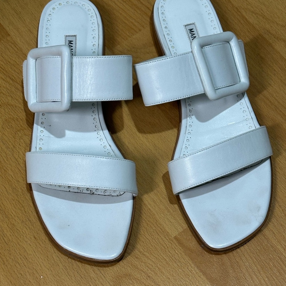 Manolo Blahnik White Buckle Sandals Size 39